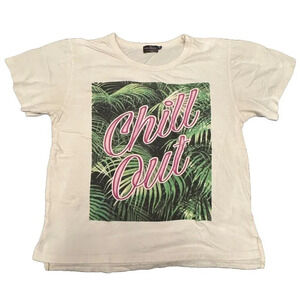 Poolhouse Chill Out Tropical Beach Summer Split Hem Graphic Tee EUC Size Small